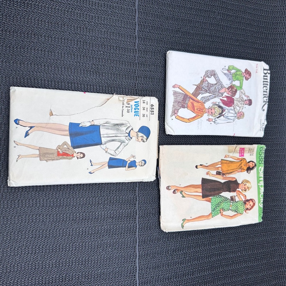 Vintage Sewing Pattern Lot Vogue 6551 Simplicity 8588 Butterick Dress Tops Sz 14